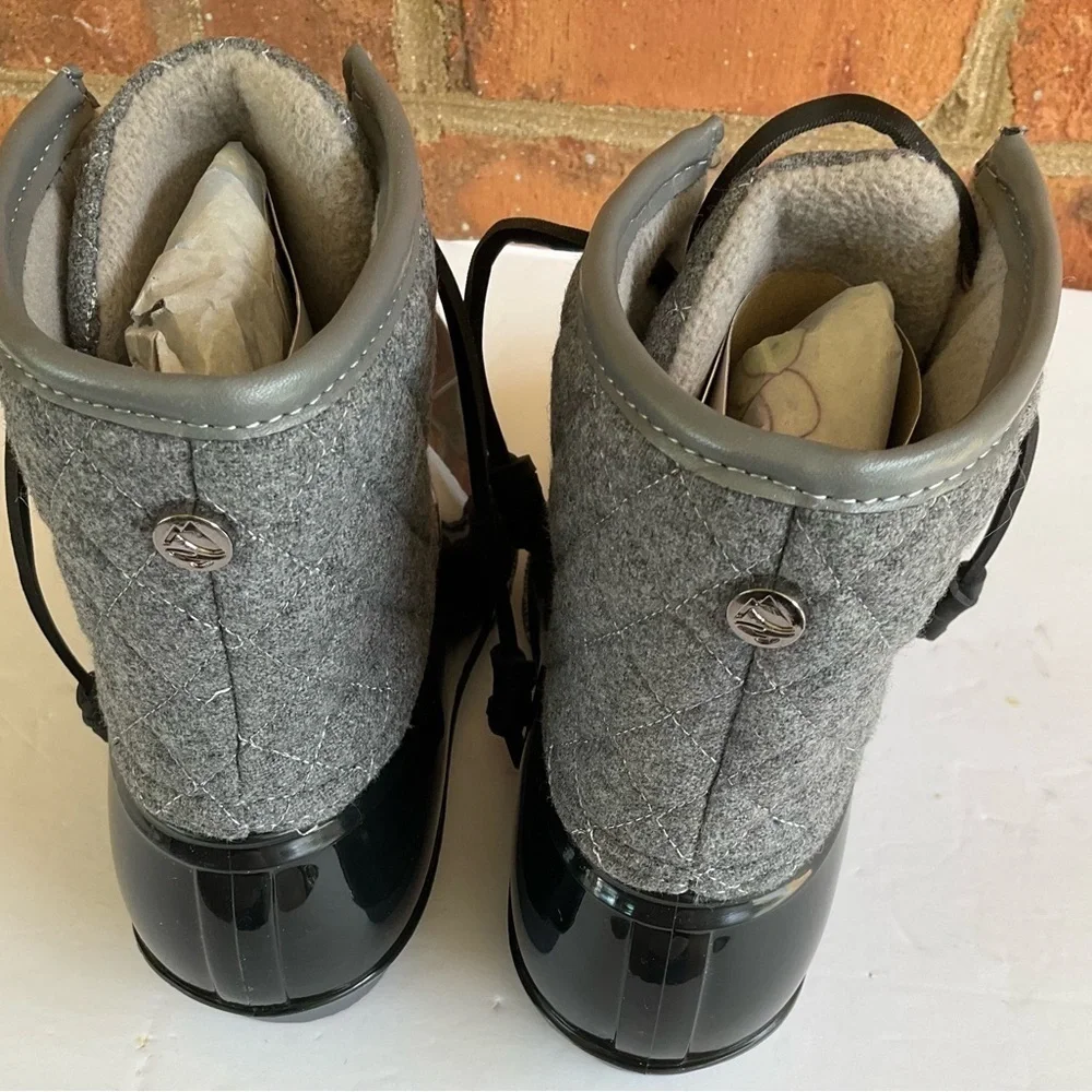 Ocean+Coast Waterproof Boots Quilted Gray Fabric Black Rubber Rain Snow 8 Medium